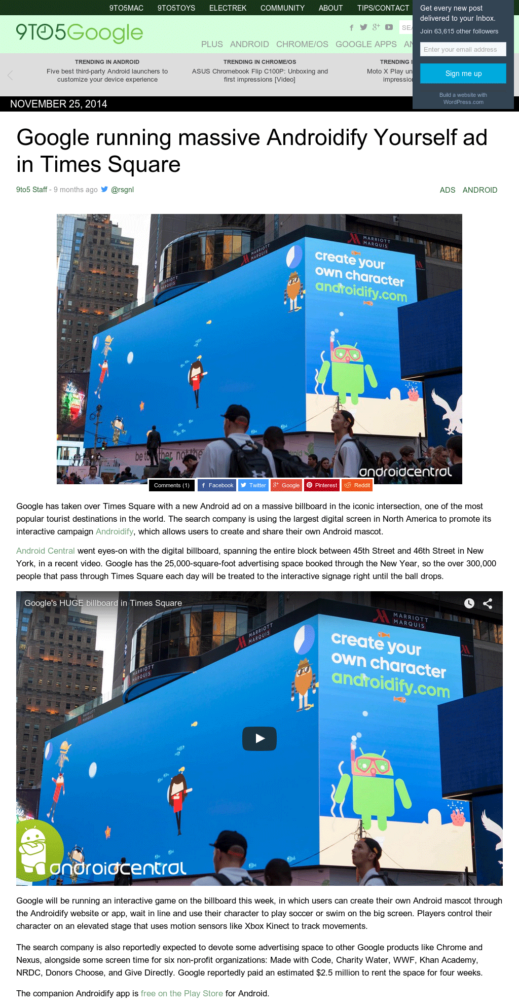 9to5Google-Google running massive Androidify Yourself ad in Times Square