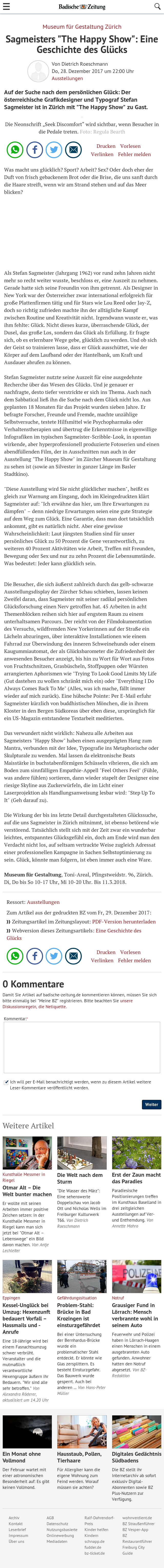 Badische Zeitung - Sagmeisters "The Happy Show": Eine Geschichte des Glücks - Ausstellungen - Badische Zeitung