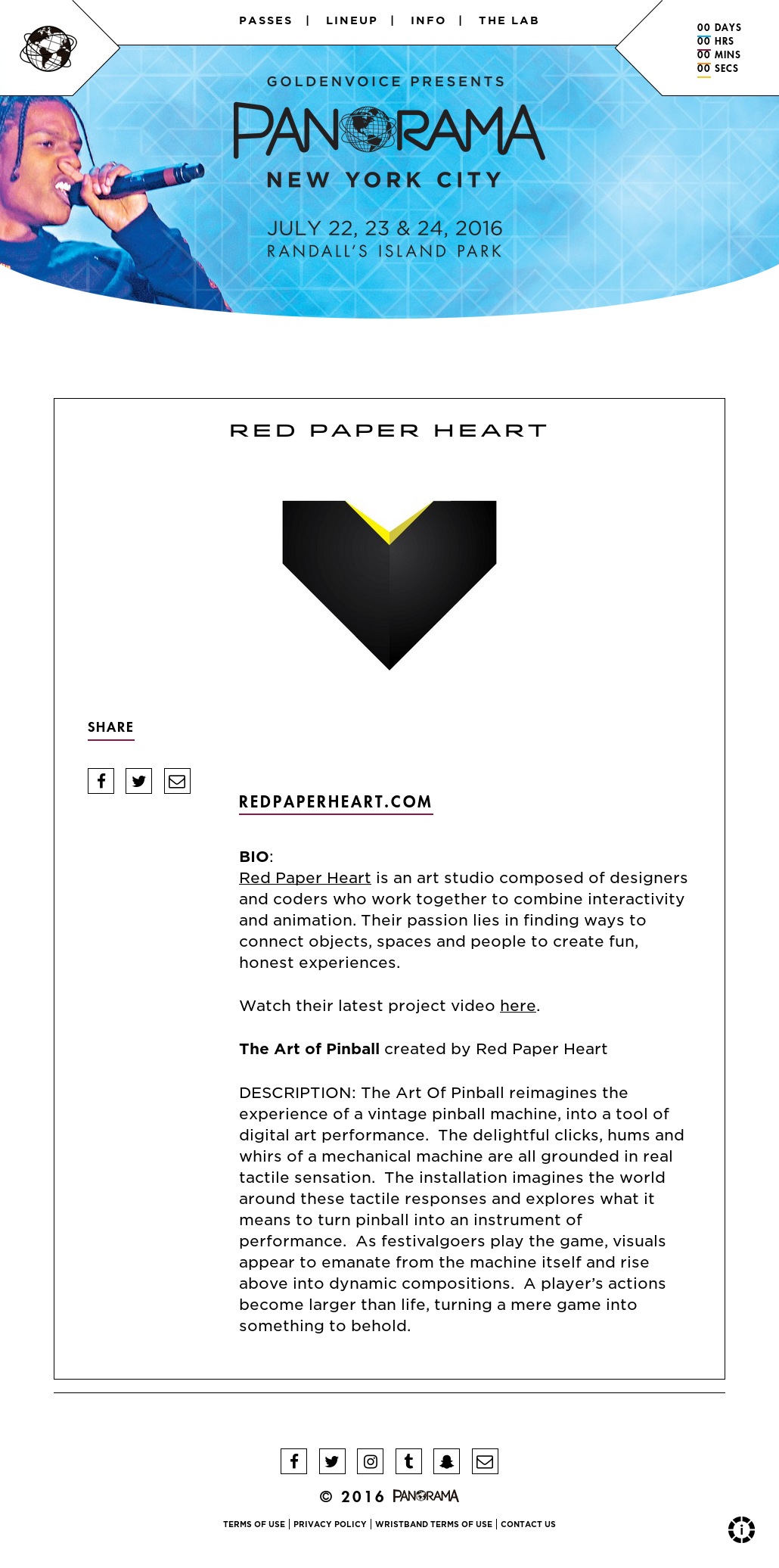 Panorama | New York City - Panorama Festival 2016 - Red Paper Heart