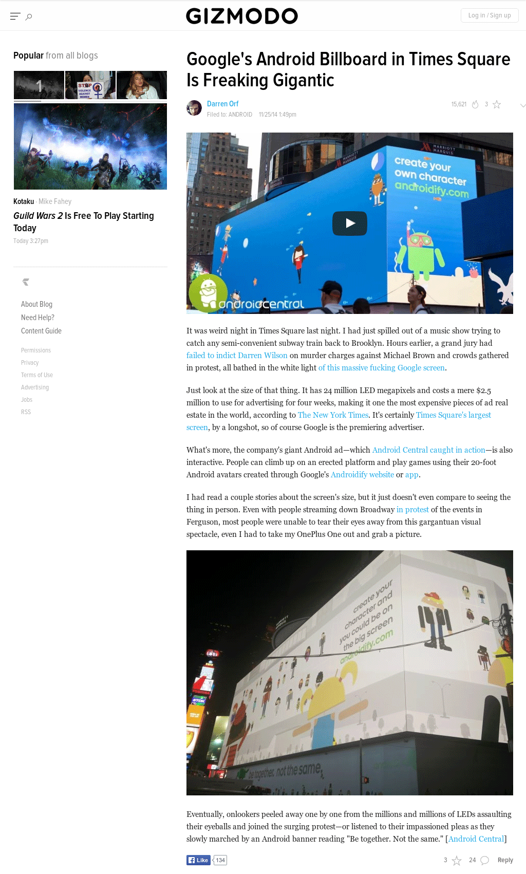 Gizmodo-Google's Android Billboard in Times Square Is Freaking Gigantic