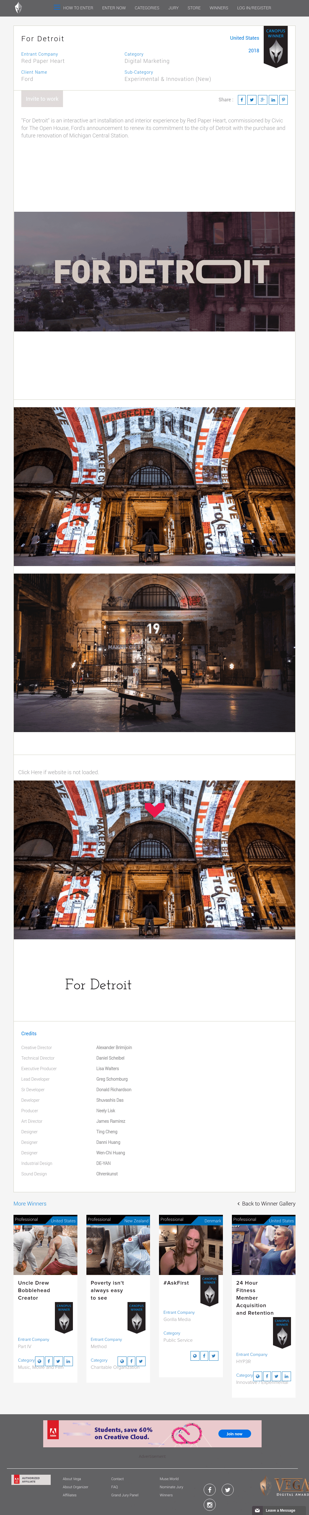 VEGA DIGITAL AWARDS - Vega Awards | Canopus Winner | For Detroit