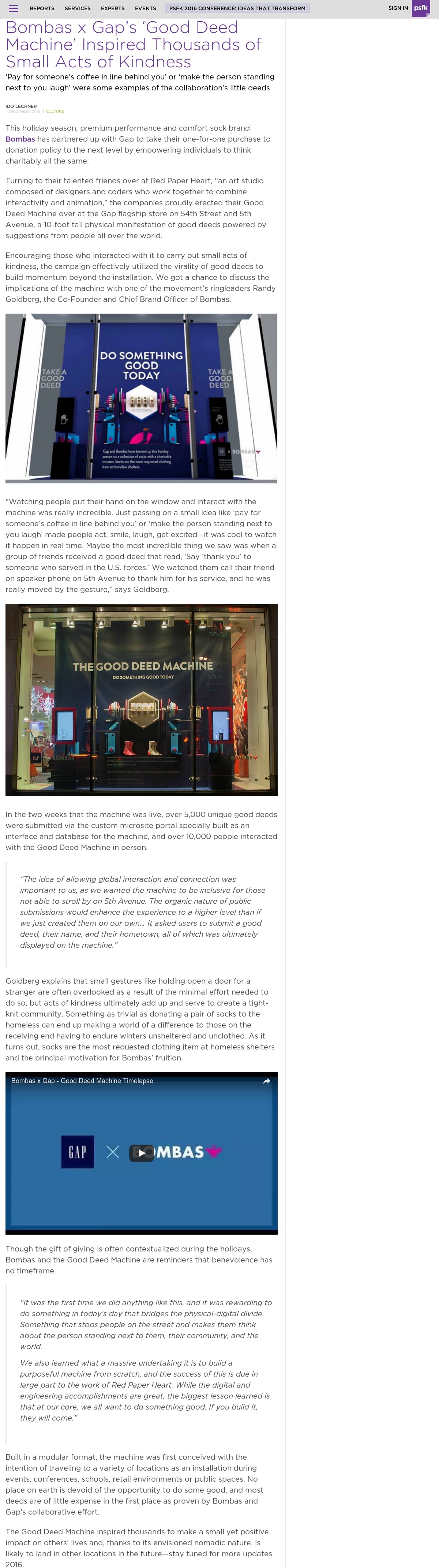 PSFK - Bombas x Gap's 'Good Deed Machine' Inspires Kindness