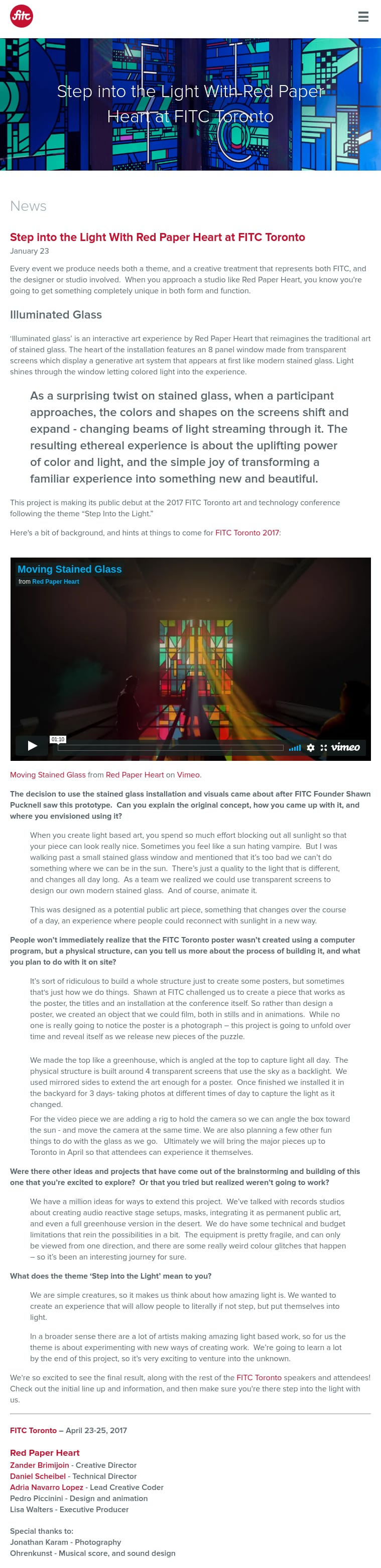 FITC - Step into the Light With Red Paper Heart at FITC Toronto