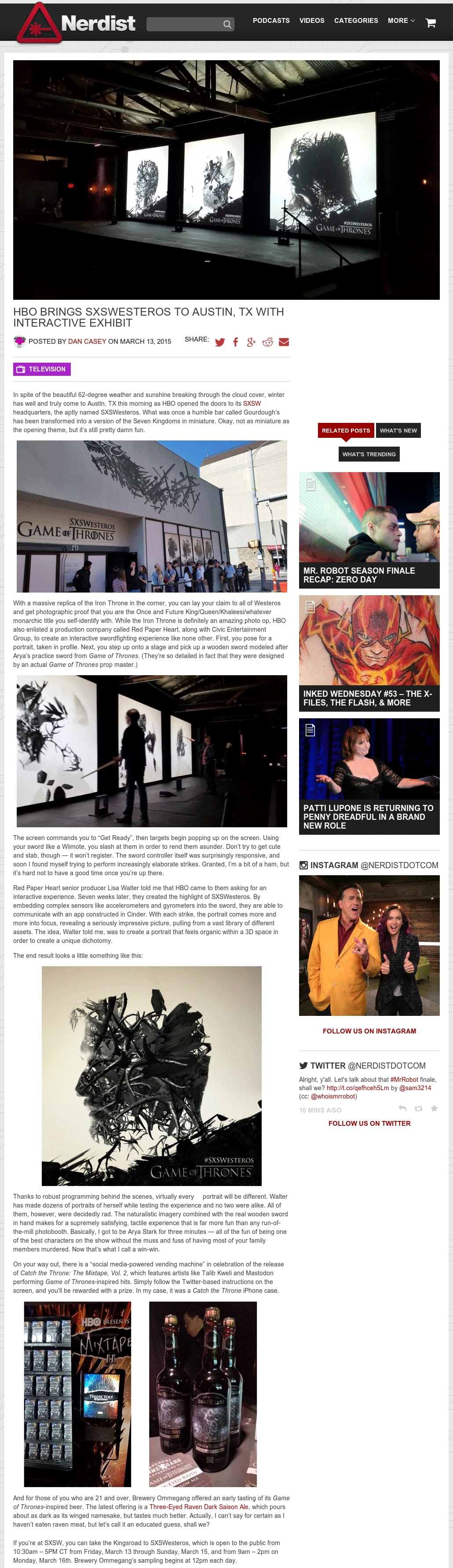 Nerdist - HBO Brings SXSWesteros to Austin, TX with Interactive Exhibit
