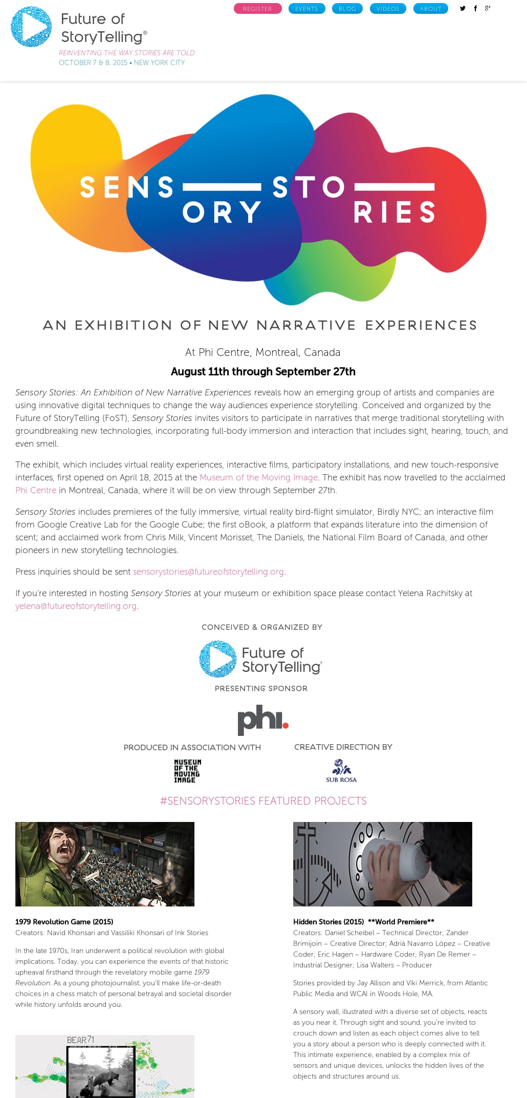 Future of StoryTelling - Sensory Stories: An Exhibition of New Narrative Experiences Future of StoryTelling - Sensory Stories: An Exhibition of New Narrative Experiences