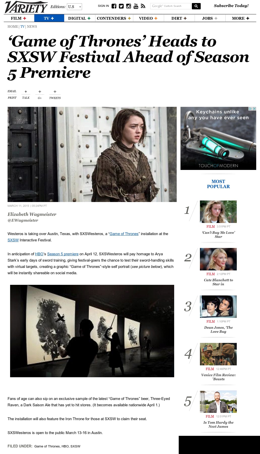 Variety - 'Game of Thrones' Heads to SXSW Festival Ahead of Season 5 Premiere Variety - 'Game of Thrones' Heads to SXSW Festival Ahead of Season 5 Premiere