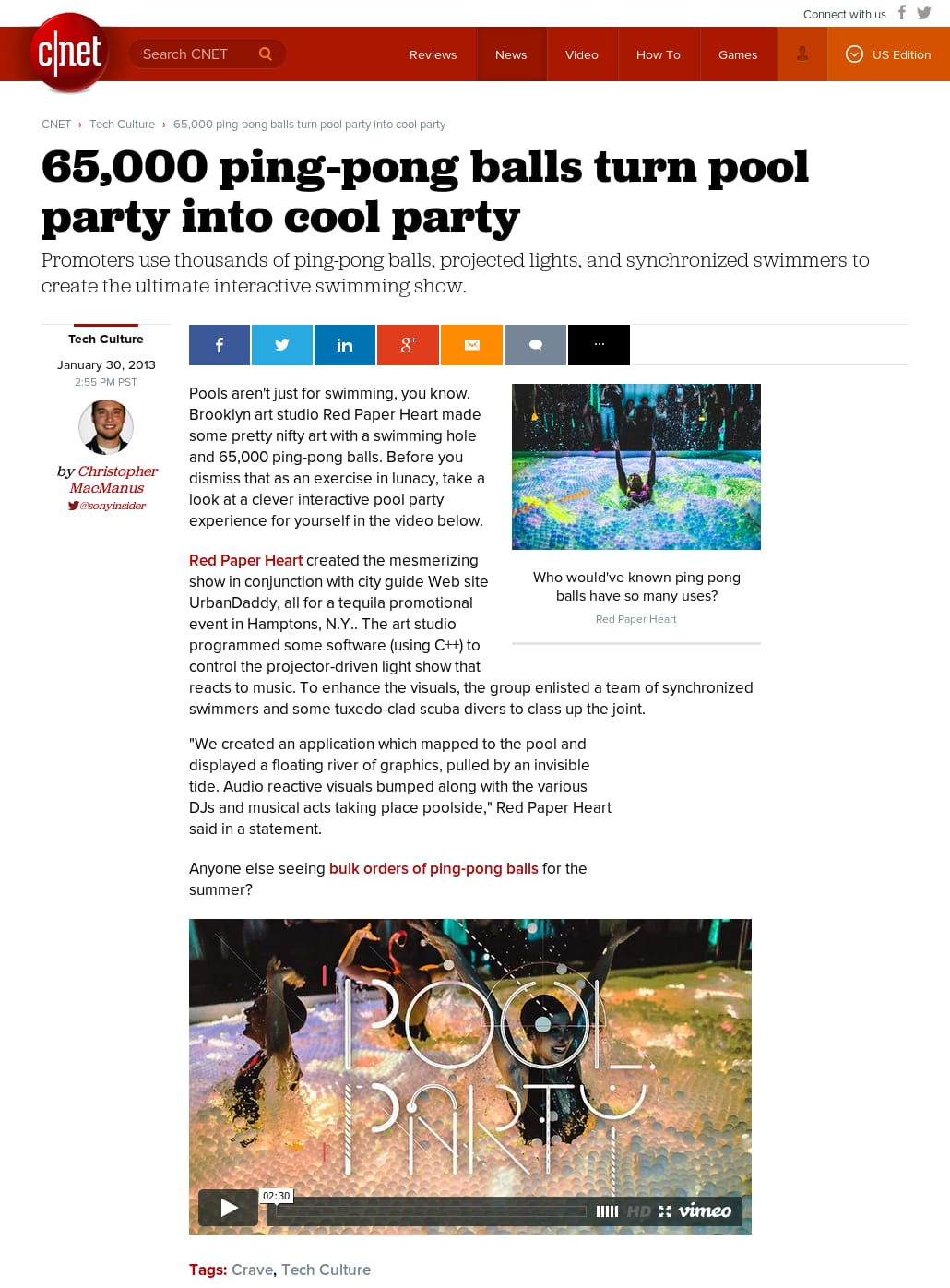 C|Net - 65,000 ping-pong balls turn pool party into cool party