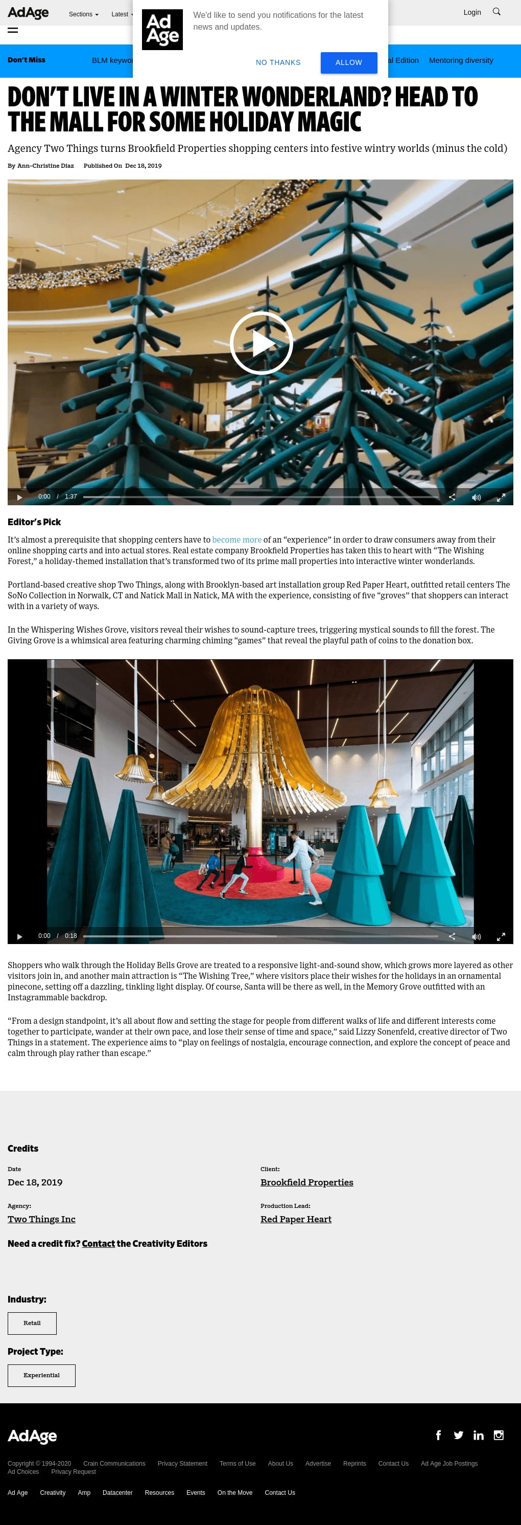 AdAge - Don't live in a winter wonderland? Head to the mall for some holiday magic