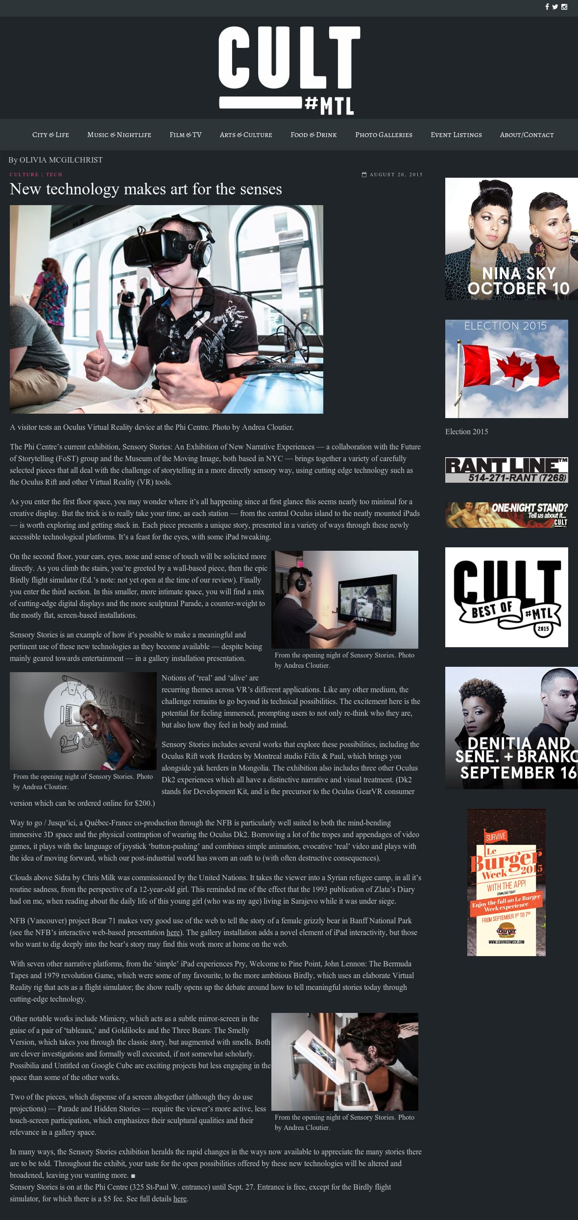 Cult MTL - New technology makes art for the senses