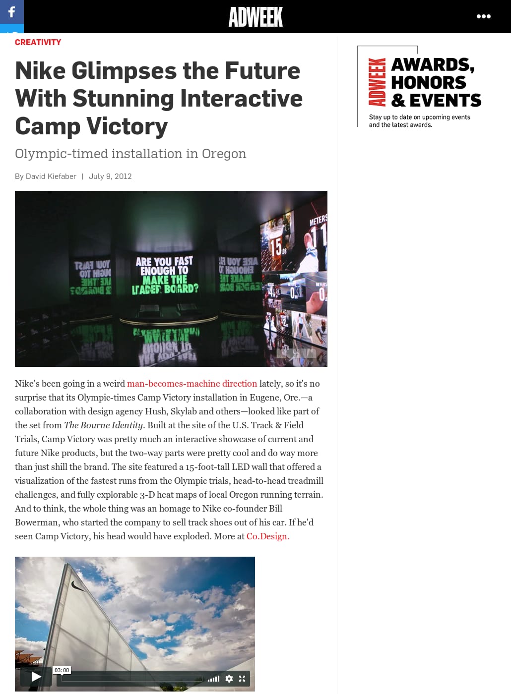 AdWeek - Nike Glimpses the Future With Stunning Interactive Camp Victory AdWeek - Nike Glimpses the Future With Stunning Interactive Camp Victory