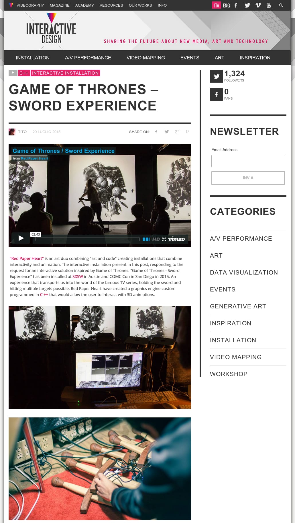 Interactive Design - C++ Interactive Installation: Game of Thrones – Sword Experience