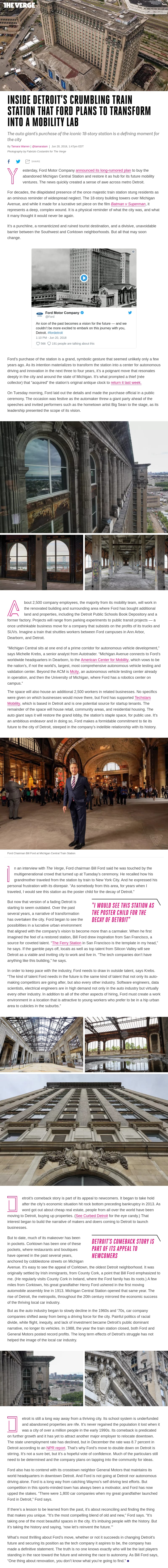 The Verge - Inside Detroit’s crumbling train station that Ford plans to transform into a mobility lab