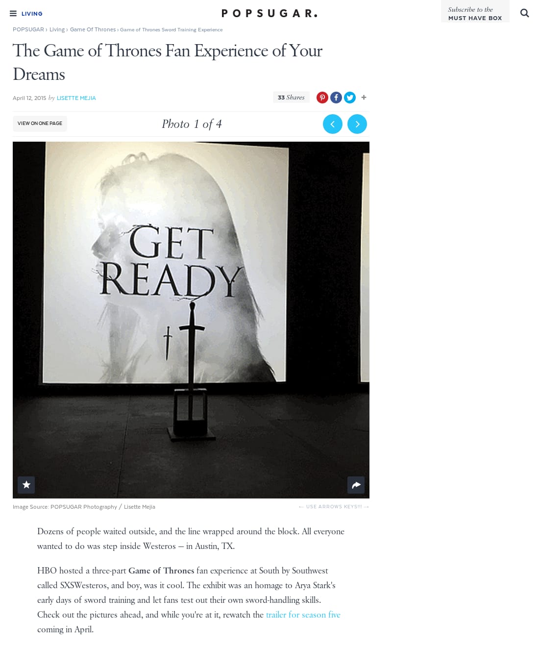 POPSUGAR - The Game of Thrones Fan Experience of Your Dreams