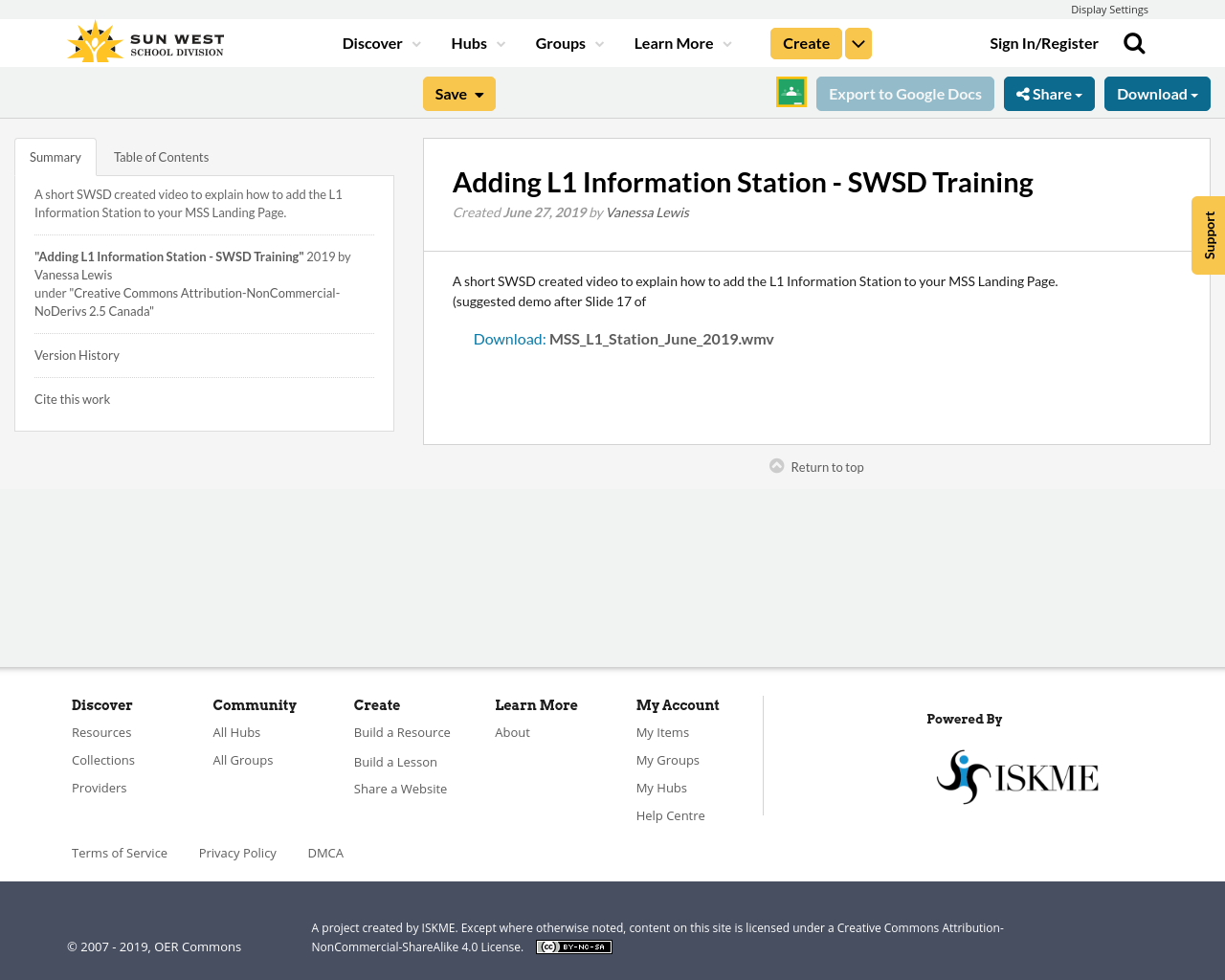 Adding L1 Information Station SWSD Training Resource Bank
