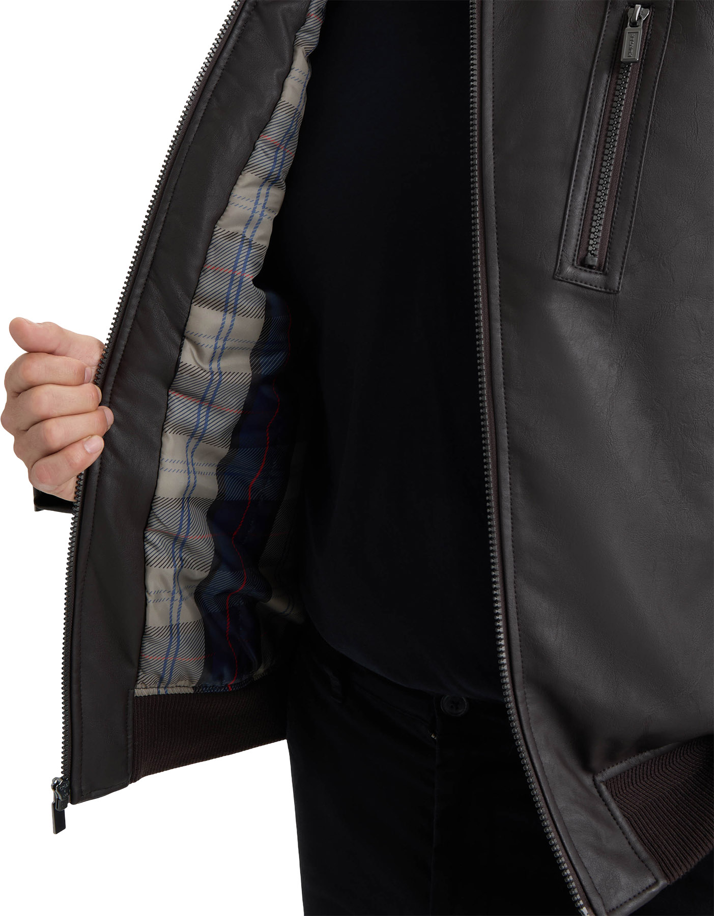 Hunter Dawson Textured Vegan Leather Jacket with Flannel Plaid