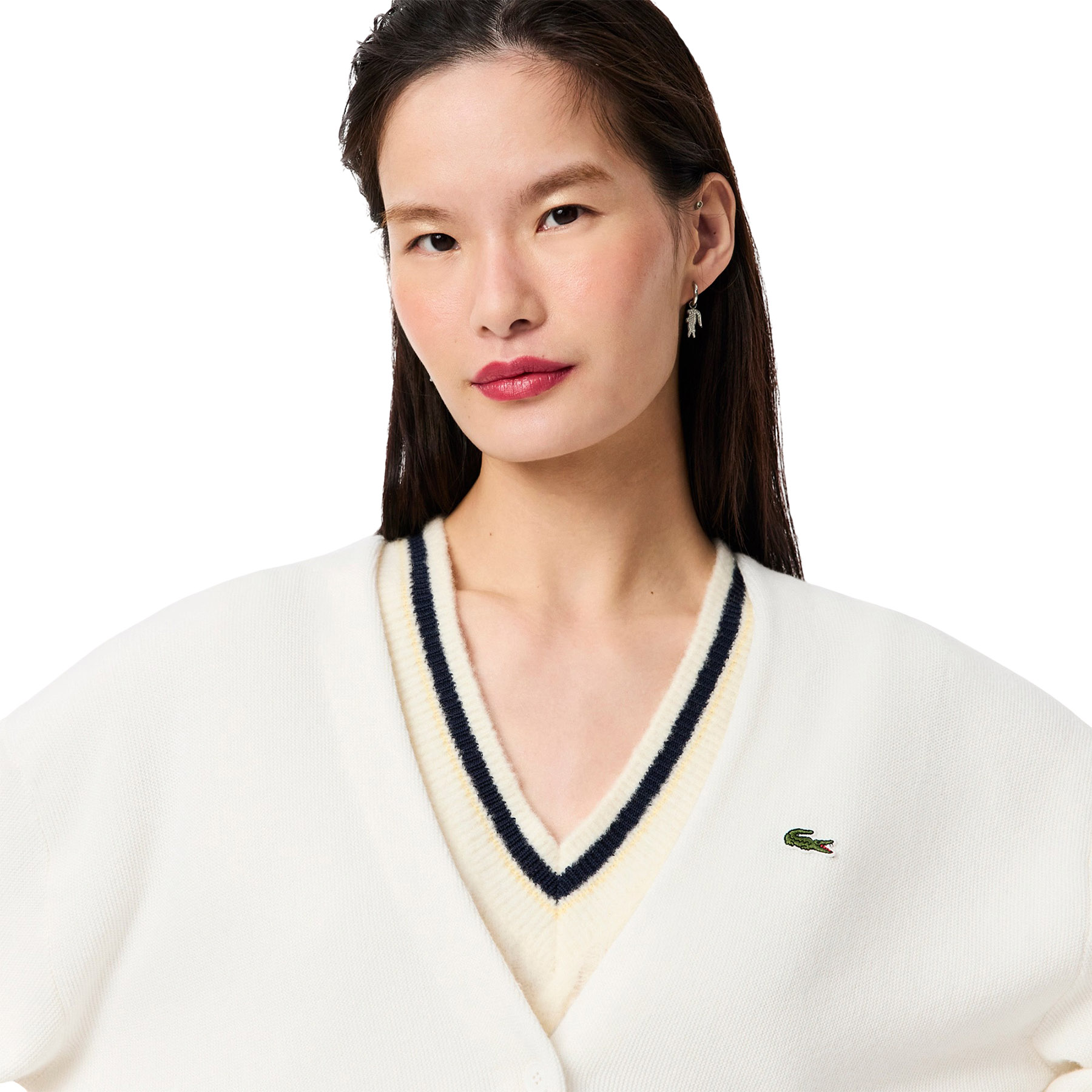 Lacoste Moss Stitch V Neck Cotton Cardigan - Women's | Altitude Sports