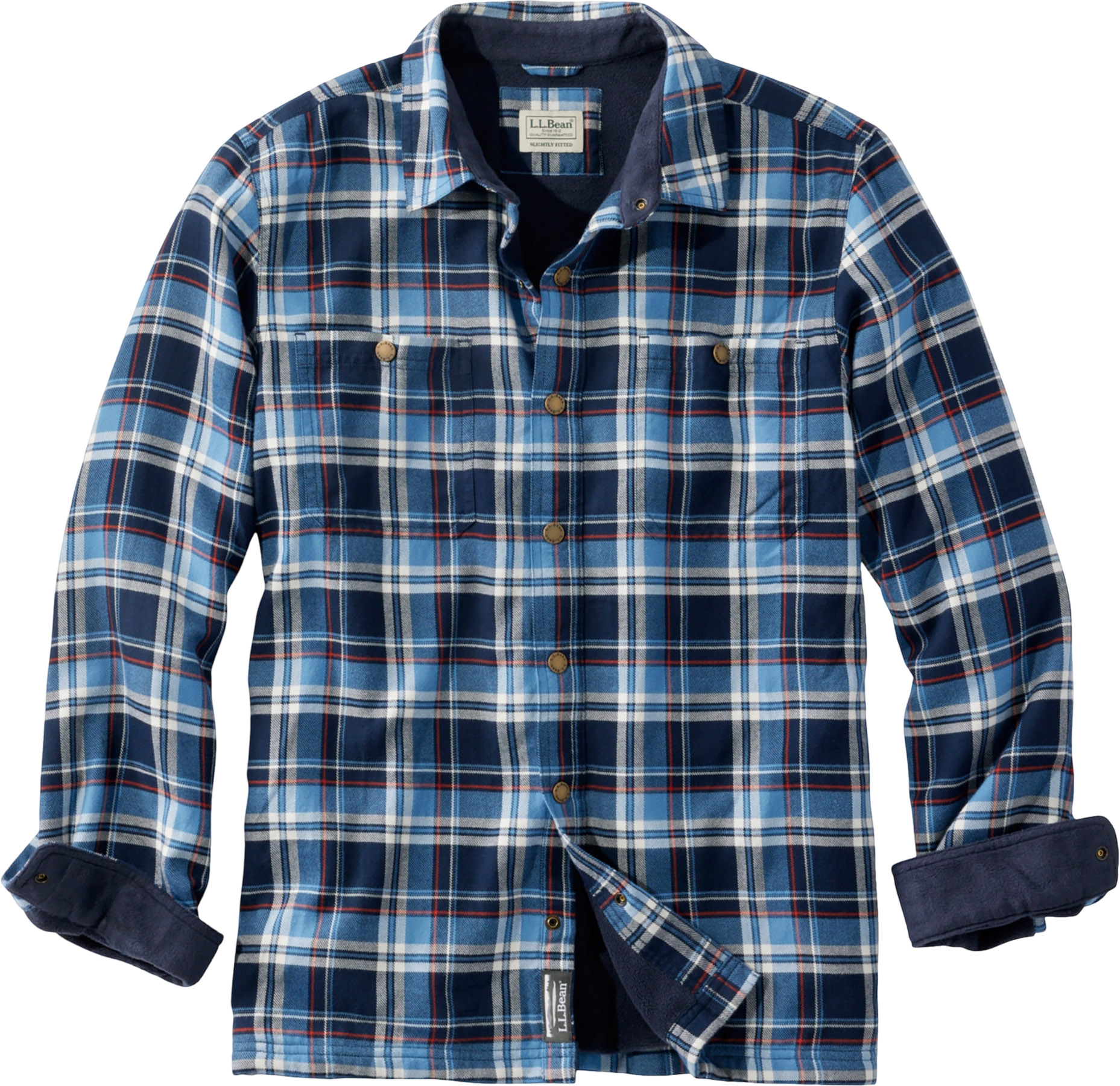 Bean Fleece-Lined Snap Front Slightly Fitted Flannel Shirt