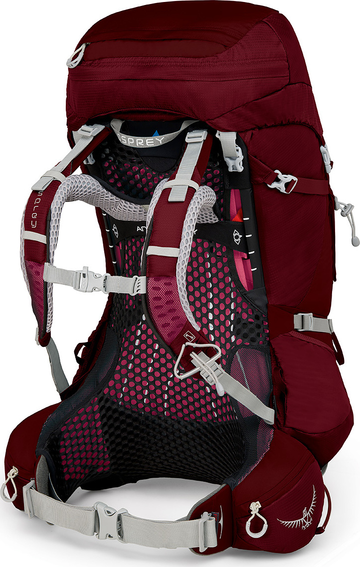 osprey aura ag 50 backpacking pack femme AG Women's Backpack loading main compartment with a removable floating top lid Osprey Aura AG LT 50