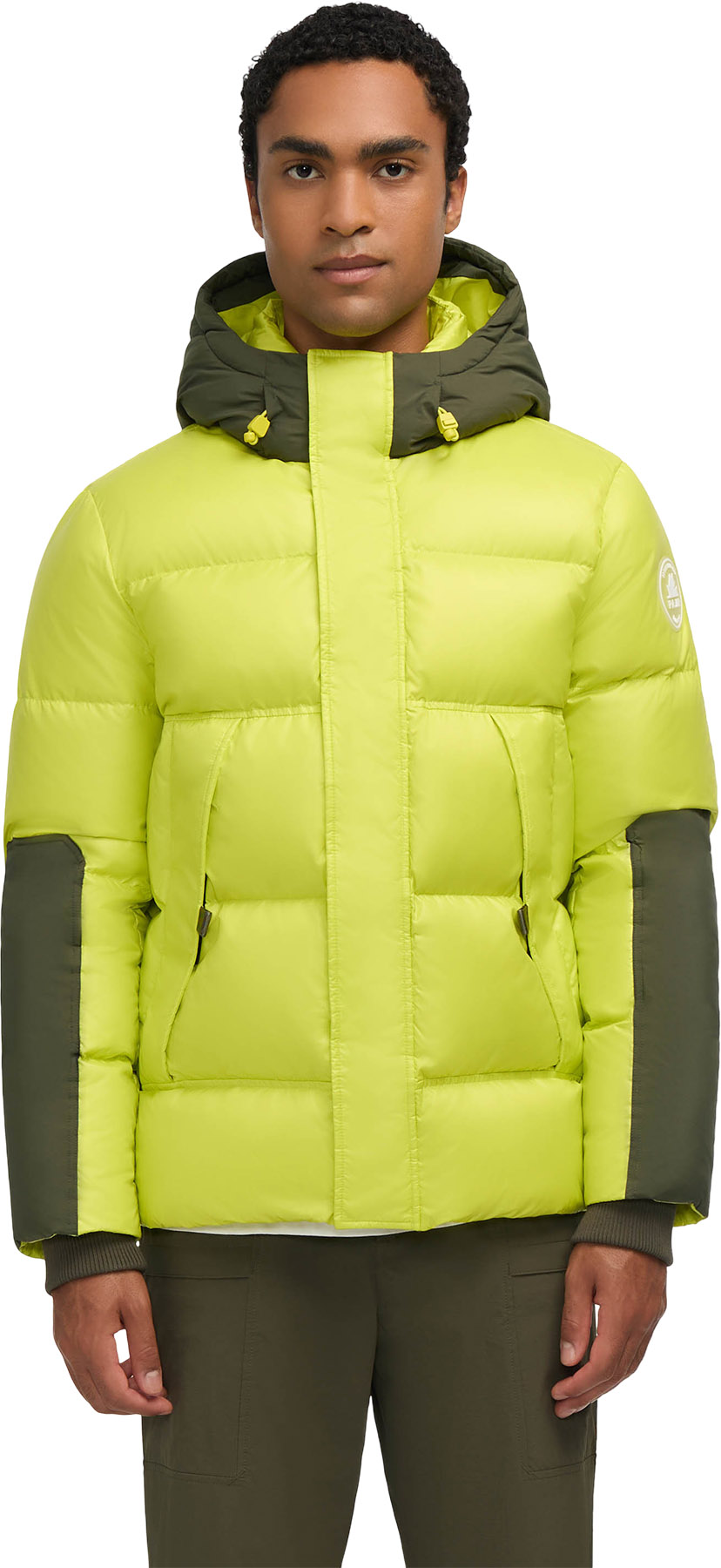 【mideal】shaggy middle coat Pajar Nuray Mixed Media Color Block Puffer Jacket with Fixed Hood