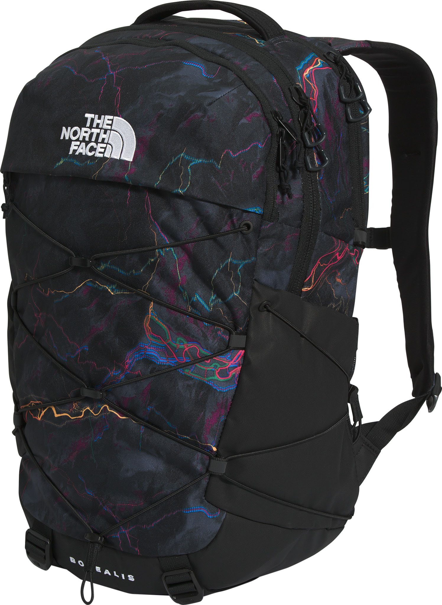 multicolored pattern north face backpack The Borealis Meld Grey Dark Heather/TNF Black With its iconic bungee cord system and large interior compartment The North Face Trail Lite