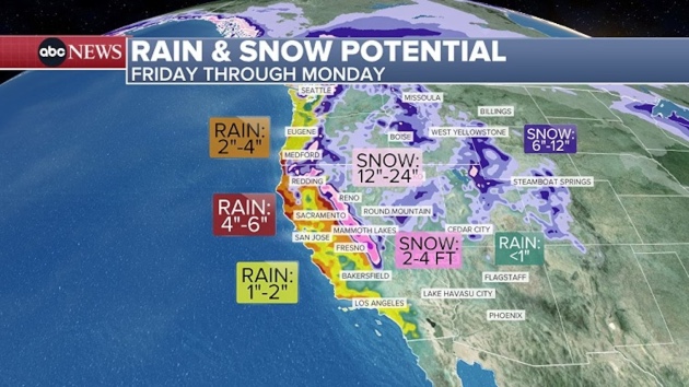 More rain headed to drenched California as lake effect snow hits the East