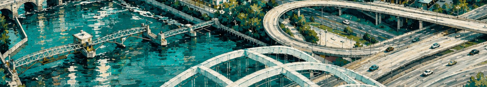 Aerial view of the Genesee River and downtown Rochester bridges
