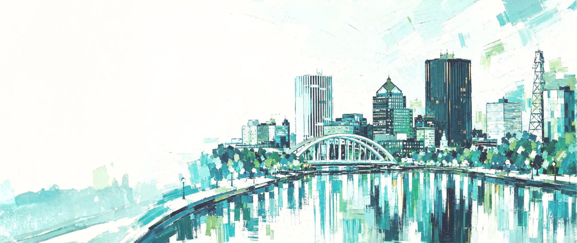 Painted Rochester skyline along the Genesee River