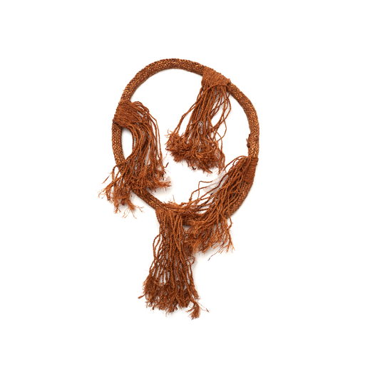 Tłagakwaxawa'yi cedar bark neck ring with short braided tassels in four bundles, part of Hamatsa regalia