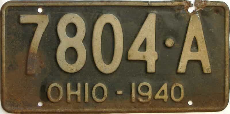 1940 Ohio  (Single) license plate for sale