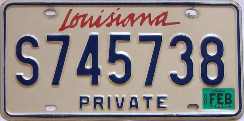 2000 Louisiana license plate for sale
