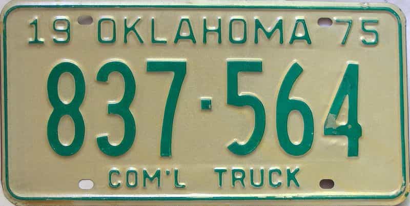 1975 Oklahoma  (Non Passenger) license plate for sale