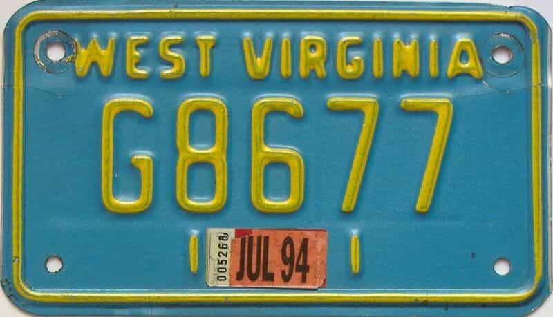 1994 West Virginia  (Motorcycle) license plate for sale