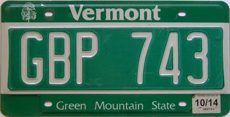 2014 Vermont  (Single) license plate for sale