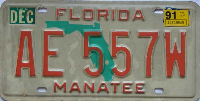 1991 Florida license plate for sale