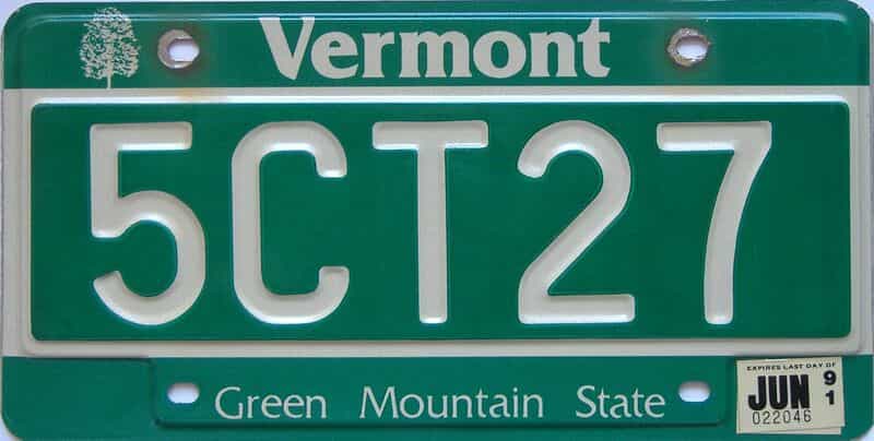 1991 Vermont  (Single) license plate for sale