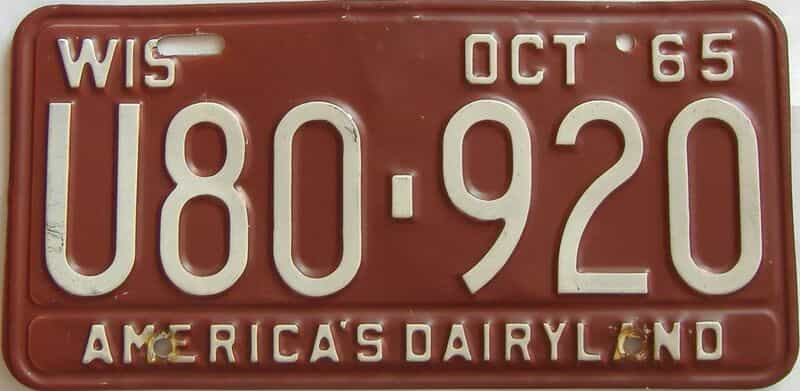 1965 Wisconsin  (Single) license plate for sale
