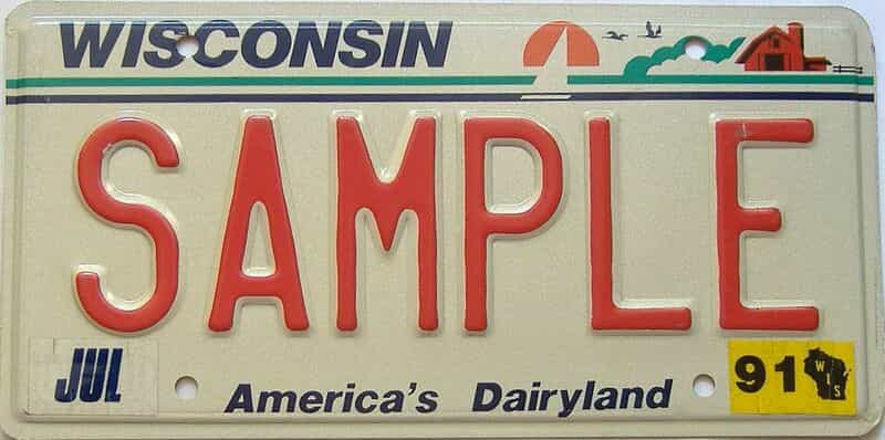 1991 Wisconsin  (Sample) license plate for sale