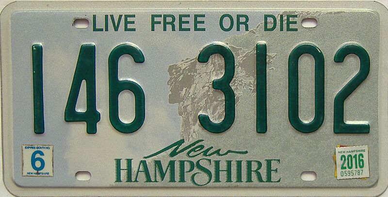 2016 New Hampshire  (Single) license plate for sale