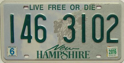 2016 New Hampshire  (Single) license plate for sale