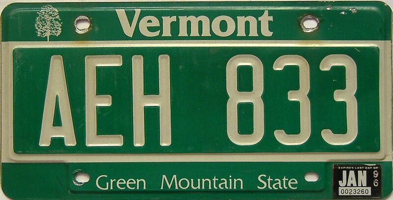 1996 Vermont  (Single) license plate for sale