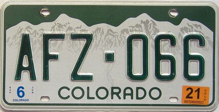 2021 Colorado  (Single) license plate for sale