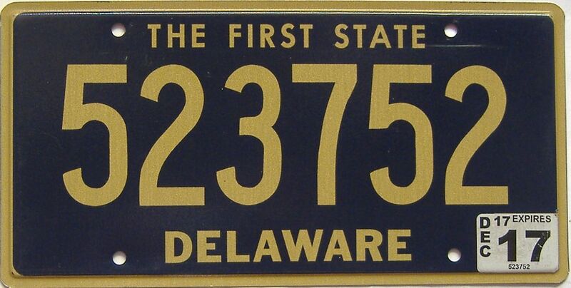 2017 Delaware license plate for sale
