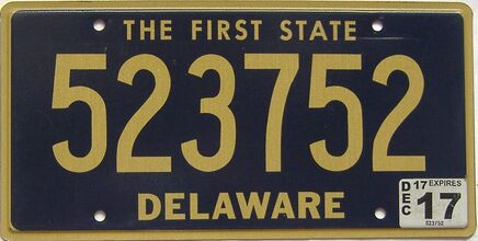 2017 Delaware license plate for sale