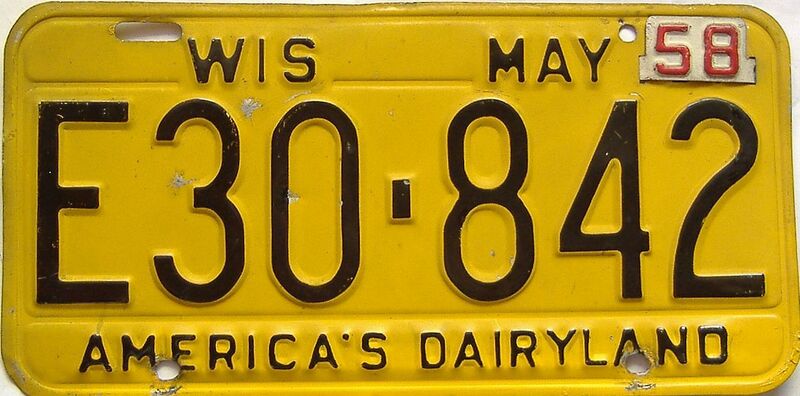 1958 Wisconsin  (Single) license plate for sale