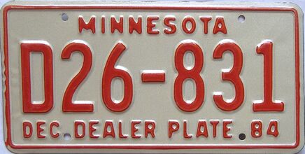 1984 Minnesota  (Dealer) license plate for sale