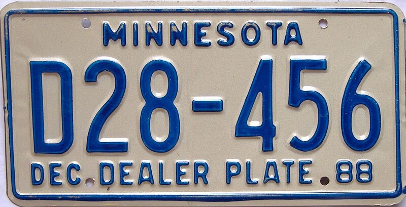 1988 Minnesota  (Dealer) license plate for sale