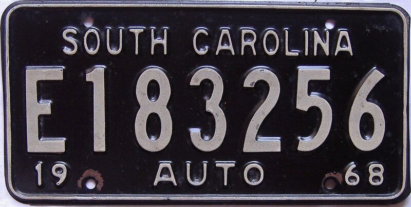 1968 South Carolina  (Single) license plate for sale
