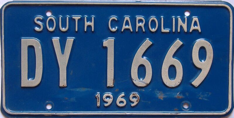 1969 South Carolina  (Single) license plate for sale