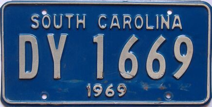 1969 South Carolina  (Single) license plate for sale