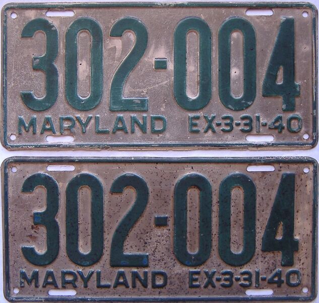 1940 Maryland  (Pair) license plate for sale